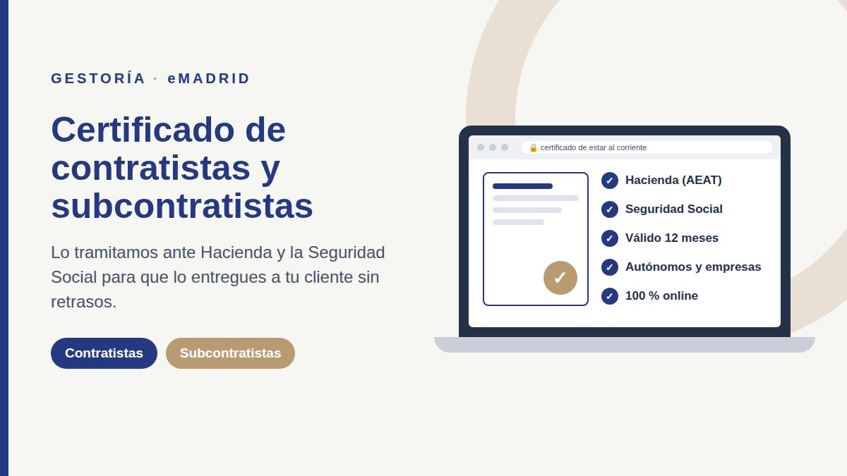 Certificado de contratistas y subcontratistas de Hacienda y Seguridad Social